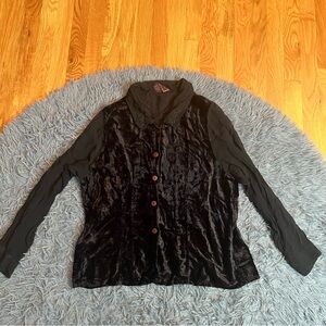 April Cornell Black Velvet Sheer Button Down Blouse Size L Witchy Whimsical
